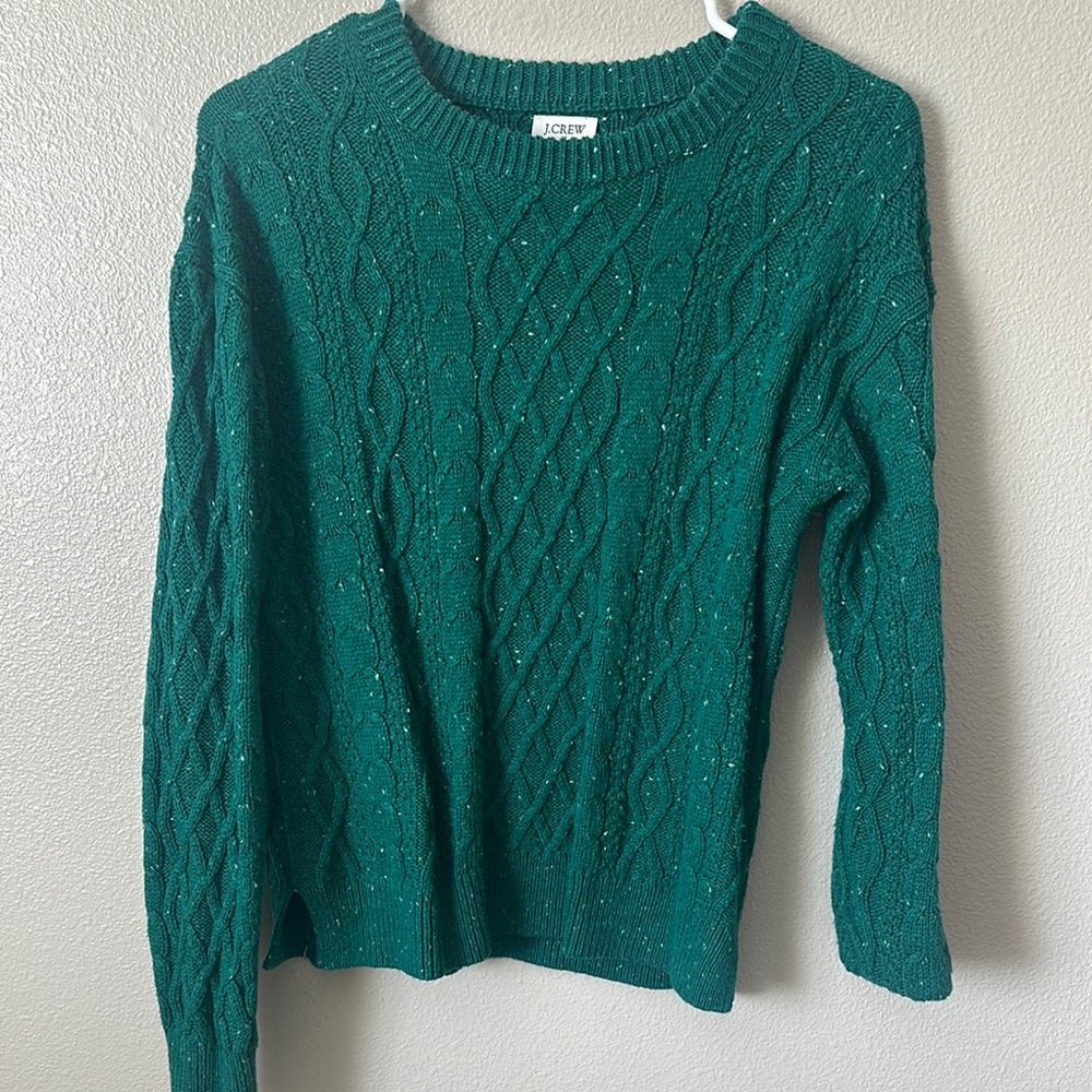 J. Crew Green Crew Neck Cable Knit Sweater